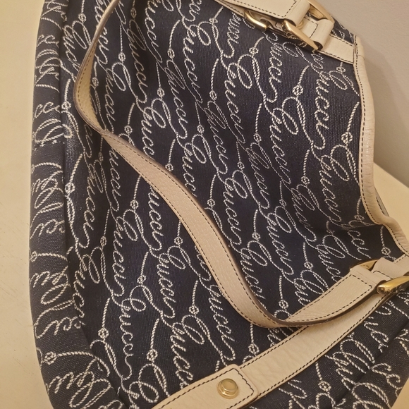 GUCCI RARE BAG VINTAGE NAVY PURSE WHITE LEATHER - Picture 7 of 16